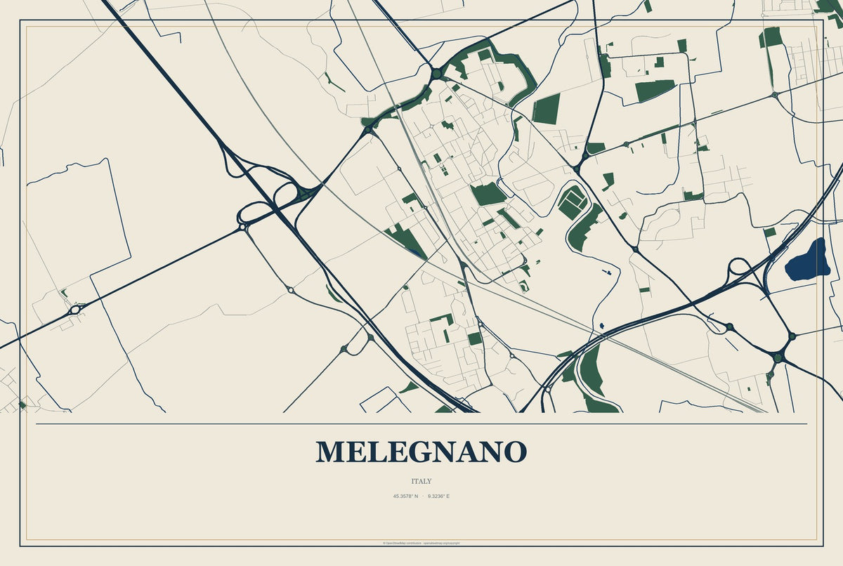 Melegnano, Italy City Map Aluminum Sign in Coastal Cutout style