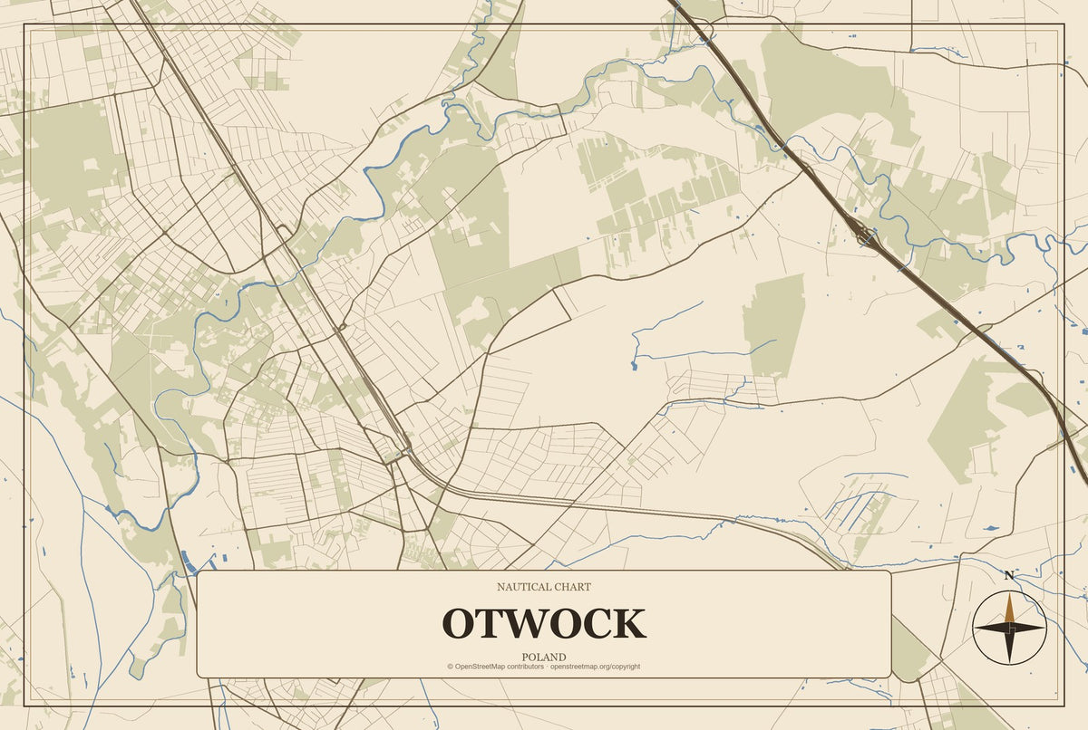 Otwock, Poland City Map Aluminum Sign in Heritage Nautical style