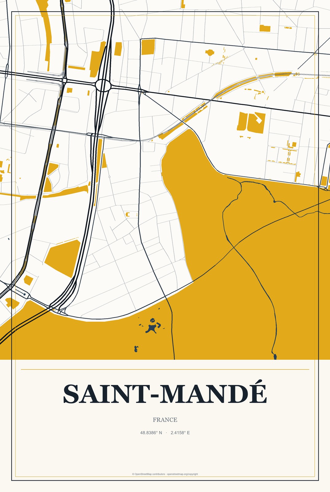 Saint-Mandé, France City Map Aluminum Sign in Citrine Modern style
