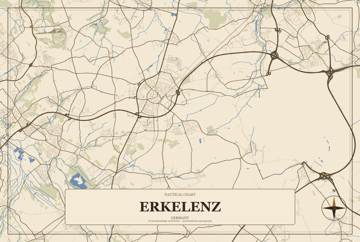 Erkelenz, Germany City Map Aluminum Sign in Heritage Nautical style