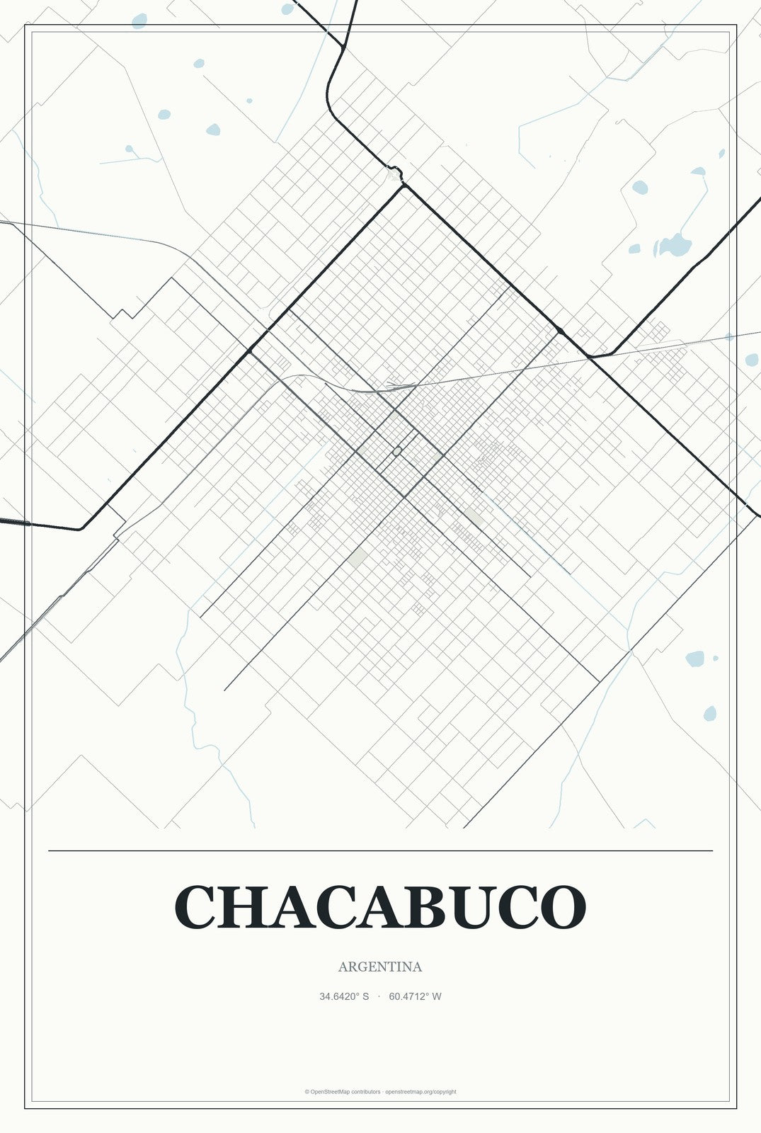 Chacabuco, Argentina City Map Aluminum Sign in Gallery Air style
