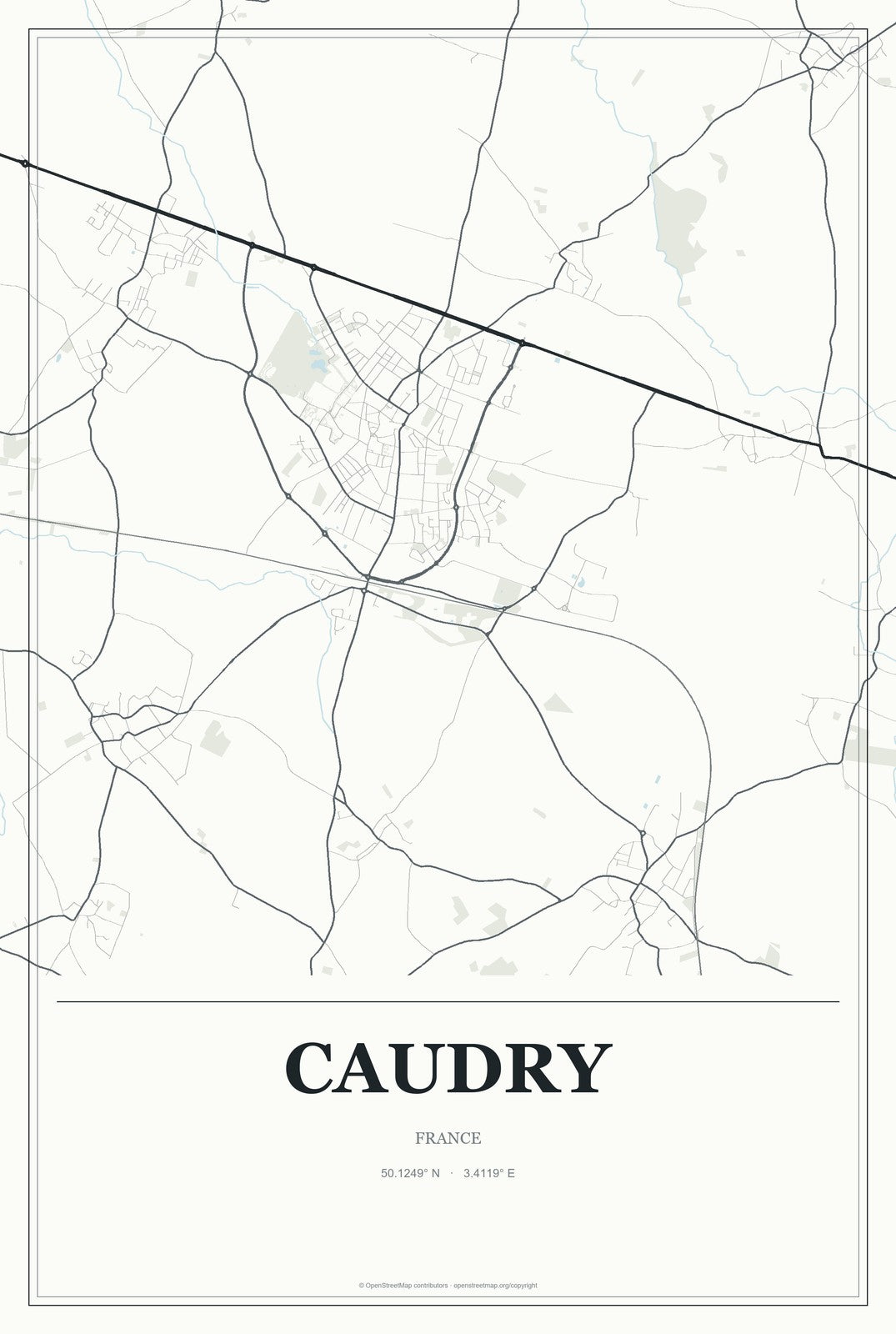 Caudry, France City Map Aluminum Sign in Gallery Air style