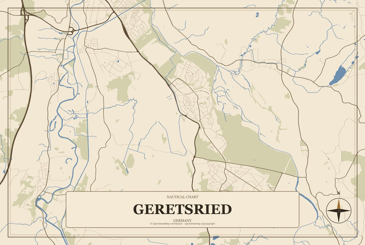 Geretsried, Germany City Map Aluminum Sign in Heritage Nautical style