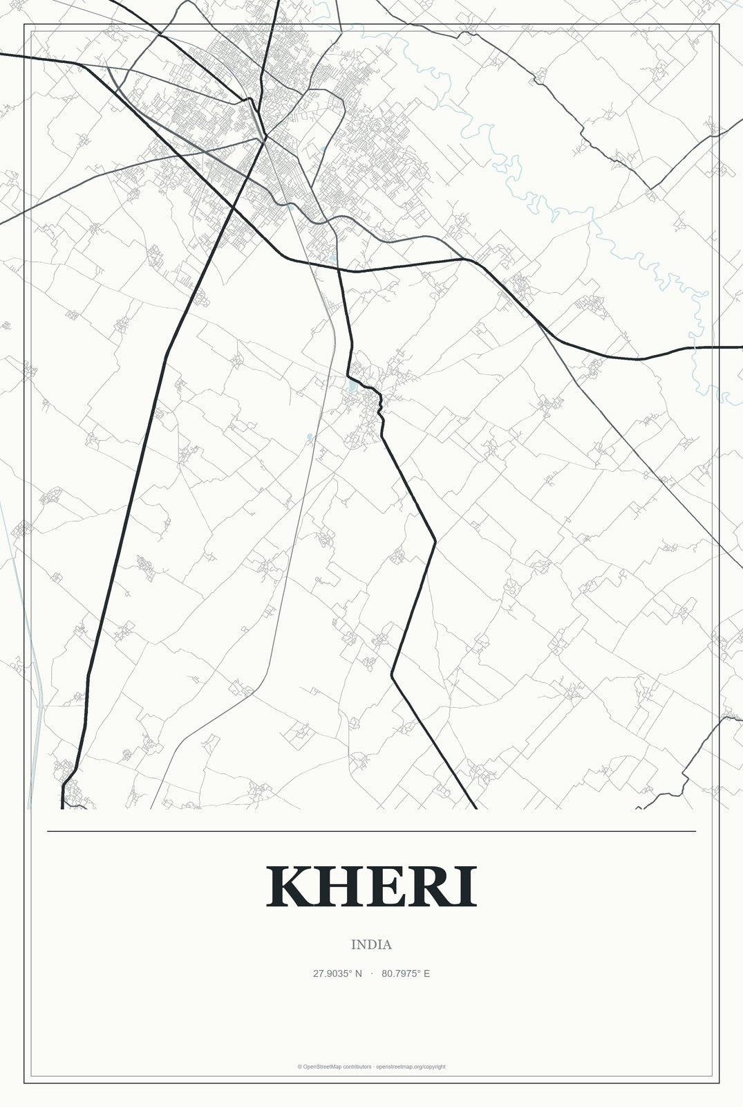 Kheri, India City Map Aluminum Sign in Gallery Air style