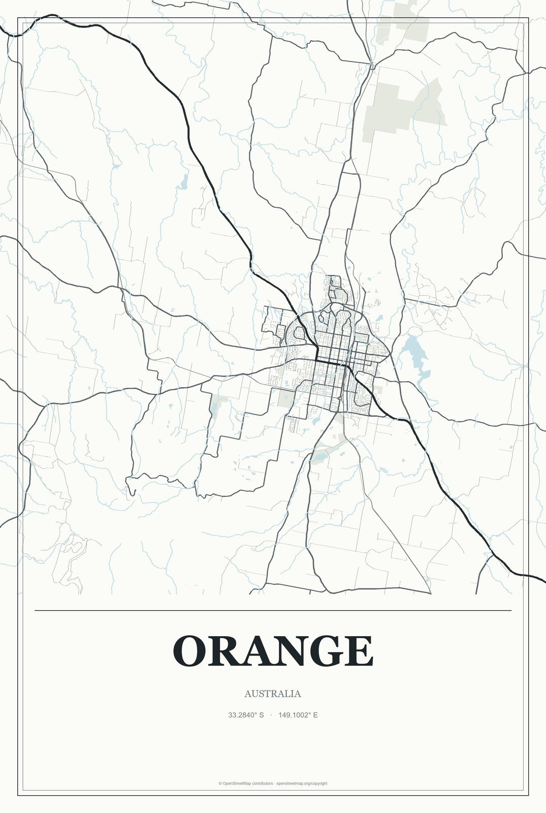 Orange, Australia City Map Aluminum Sign in Gallery Air style