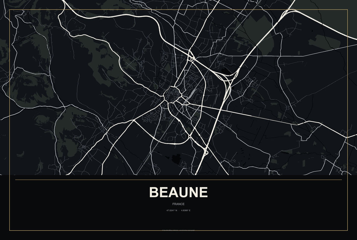 Beaune, France City Map Aluminum Sign in Metropolitan Noir style