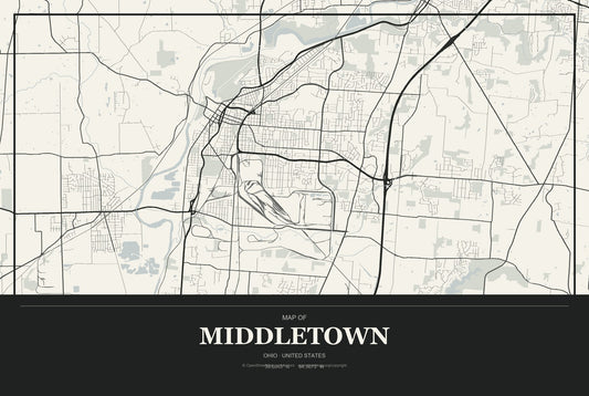 Middletown, Ohio City Map Aluminum Sign in Museum Plaque style