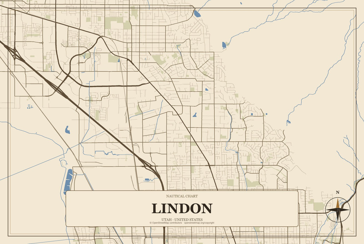Lindon, Utah City Map Aluminum Sign in Heritage Nautical style