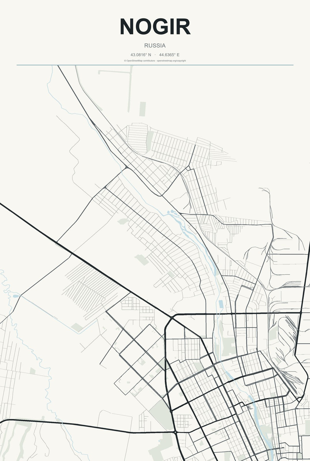 Nogir, Russia City Map Aluminum Sign in Headline Atlas style