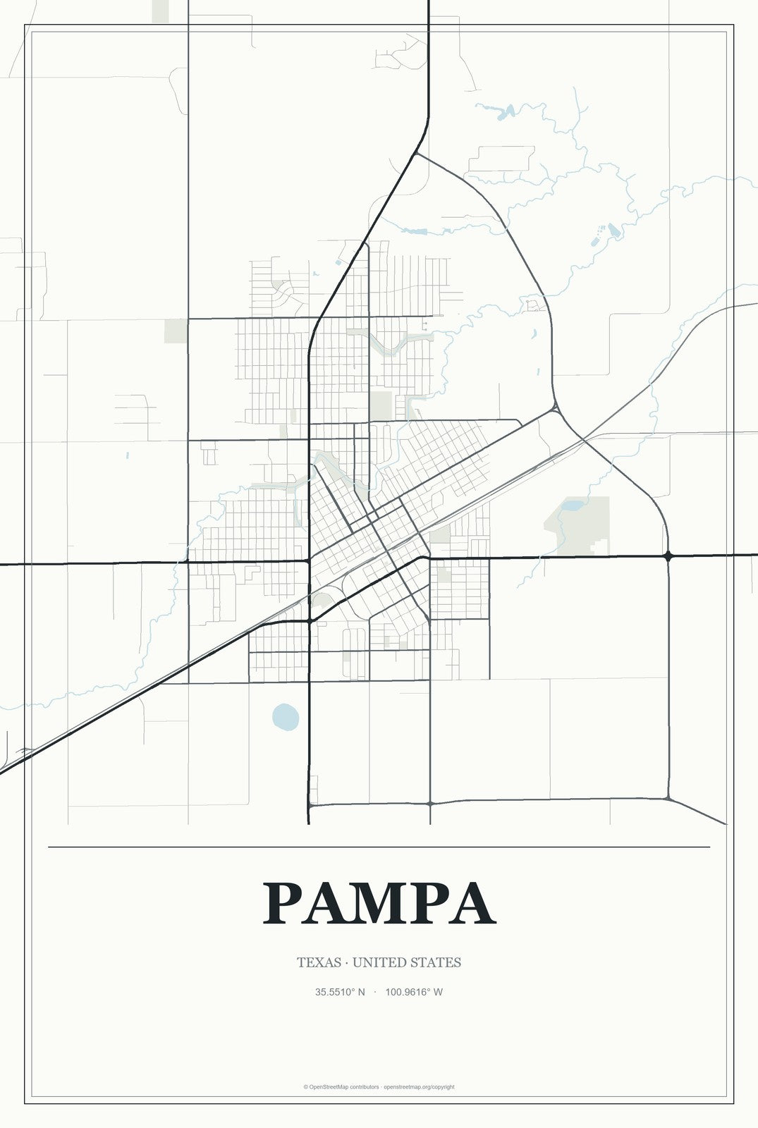 Pampa, Texas City Map Aluminum Sign in Gallery Air style