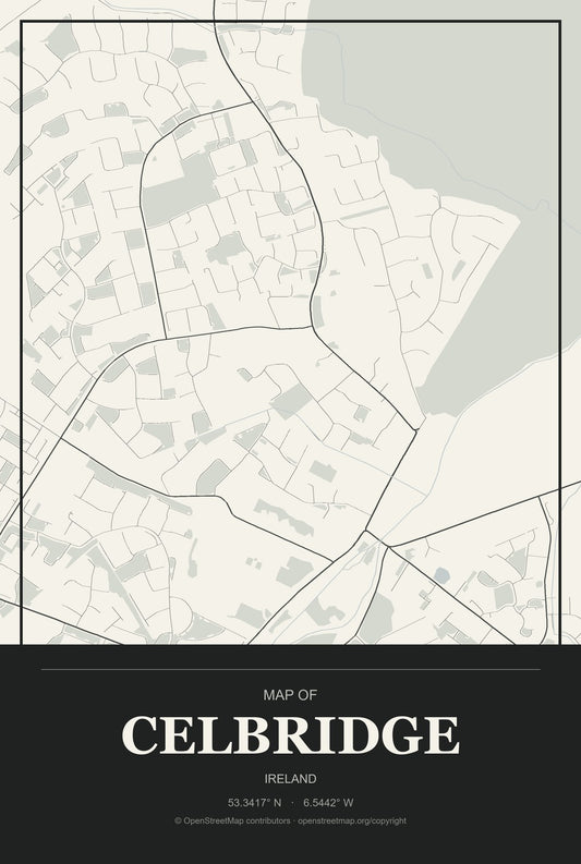 Celbridge, Ireland City Map Aluminum Sign in Museum Plaque style