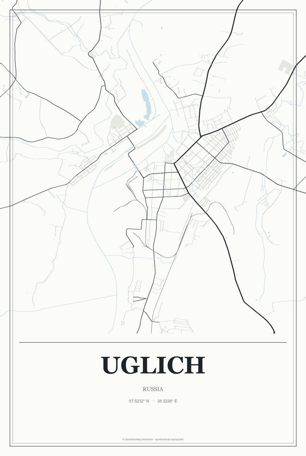 Uglich, Russia City Map Aluminum Sign in Gallery Air style