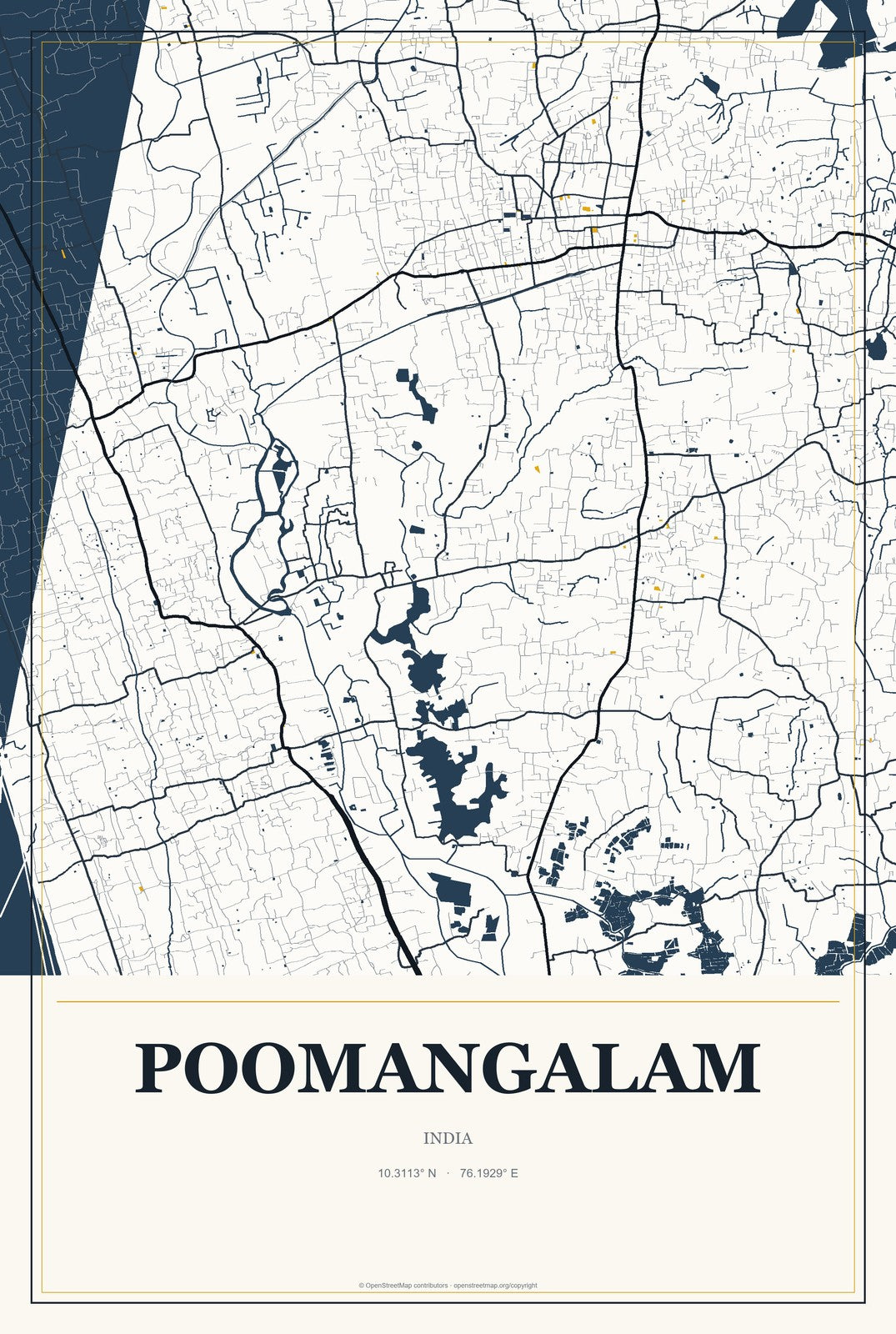 Poomangalam, India City Map Aluminum Sign in Citrine Modern style