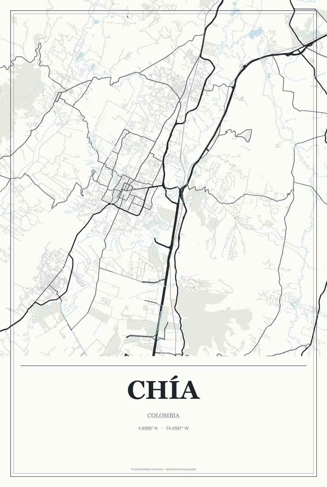 Chía, Colombia City Map Aluminum Sign in Gallery Air style