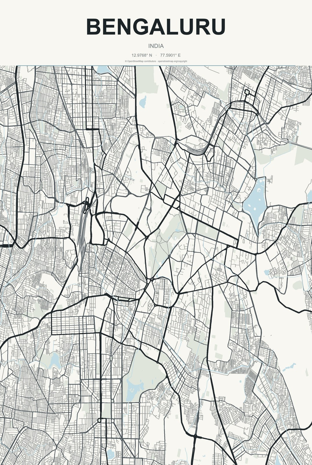 Bengaluru, India City Map Aluminum Sign in Headline Atlas style