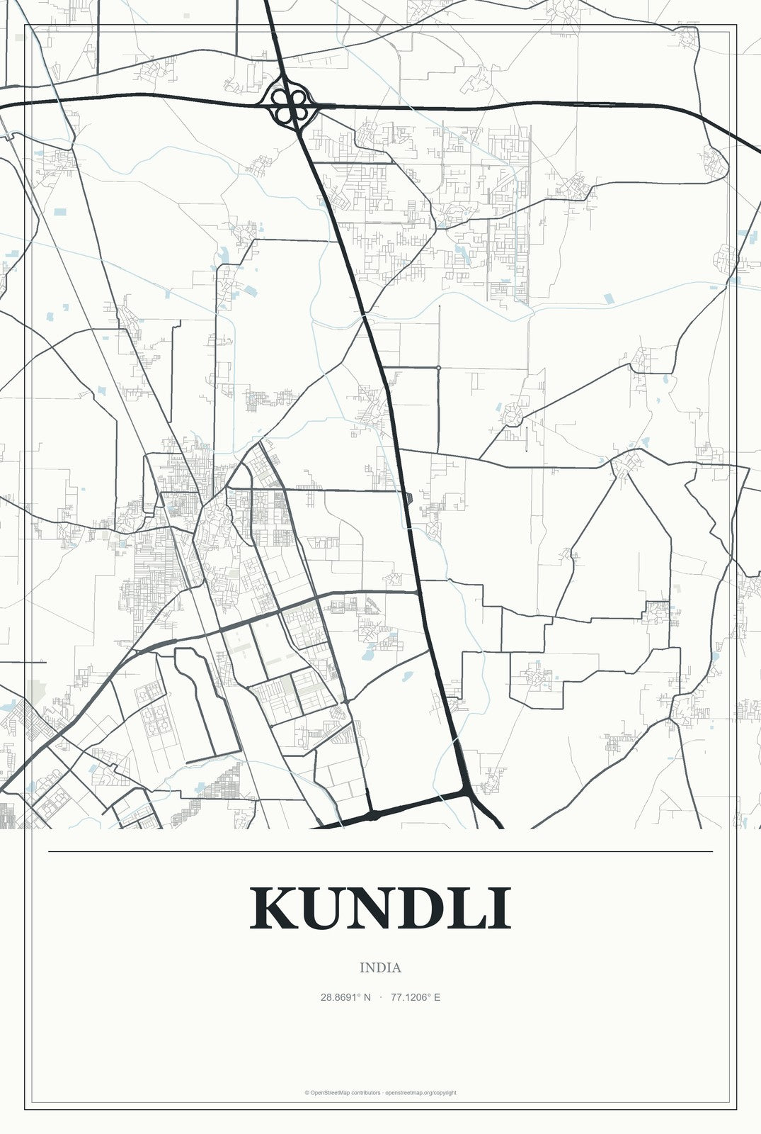 Kundli, India City Map Aluminum Sign in Gallery Air style