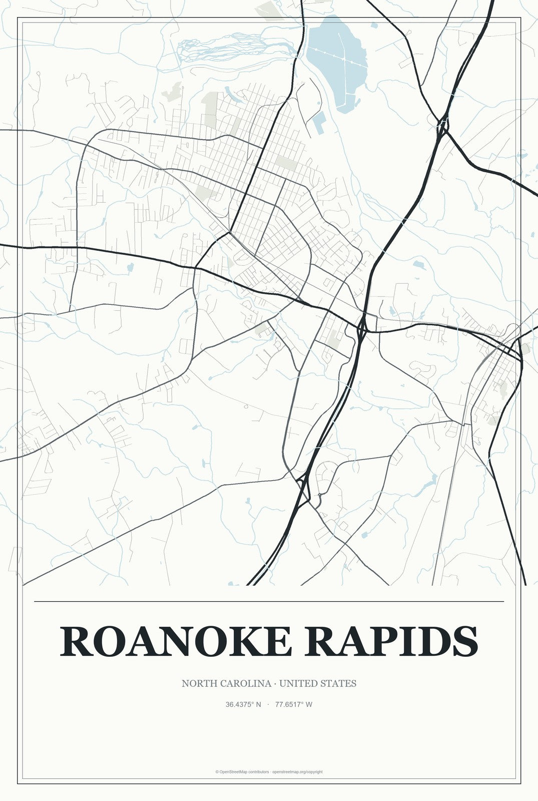 Roanoke Rapids, North Carolina City Map Aluminum Sign in Gallery Air style