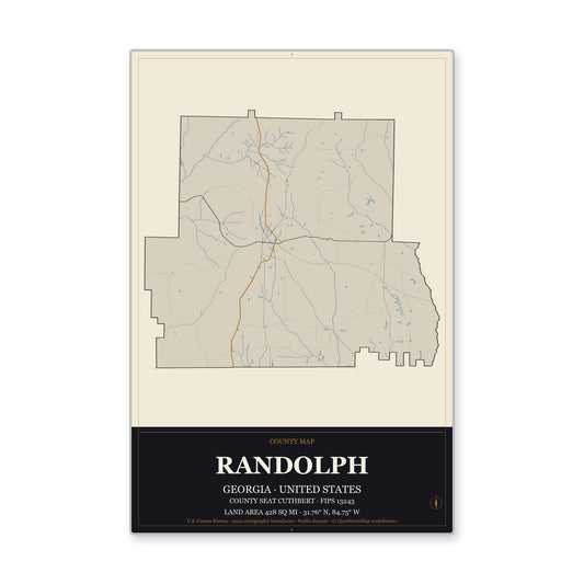 Randolph County, Georgia Map Aluminum Sign in Museum Plaque style