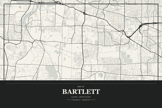Bartlett, Illinois City Map Aluminum Sign in Museum Plaque style
