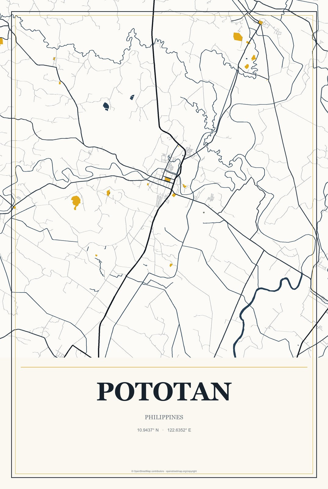 Pototan, Philippines City Map Aluminum Sign in Citrine Modern style