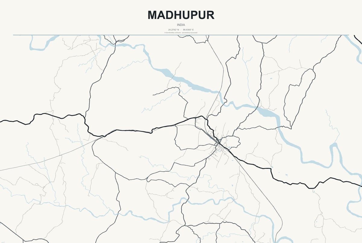 Madhupur, India City Map Aluminum Sign in Headline Atlas style