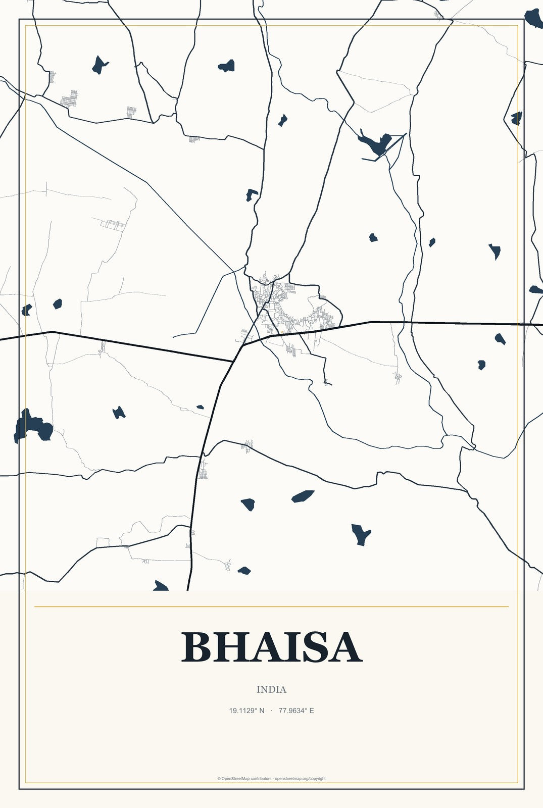 Bhaisa, India City Map Aluminum Sign in Citrine Modern style