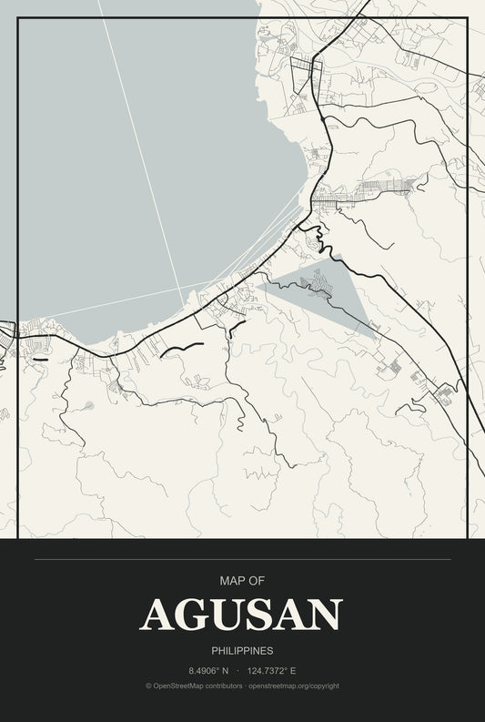 Agusan, Philippines City Map Aluminum Sign in Museum Plaque style