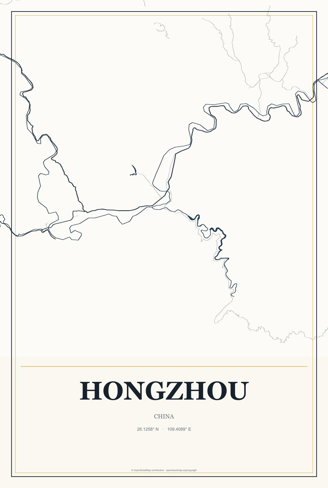 Hongzhou, China City Map Aluminum Sign in Citrine Modern style