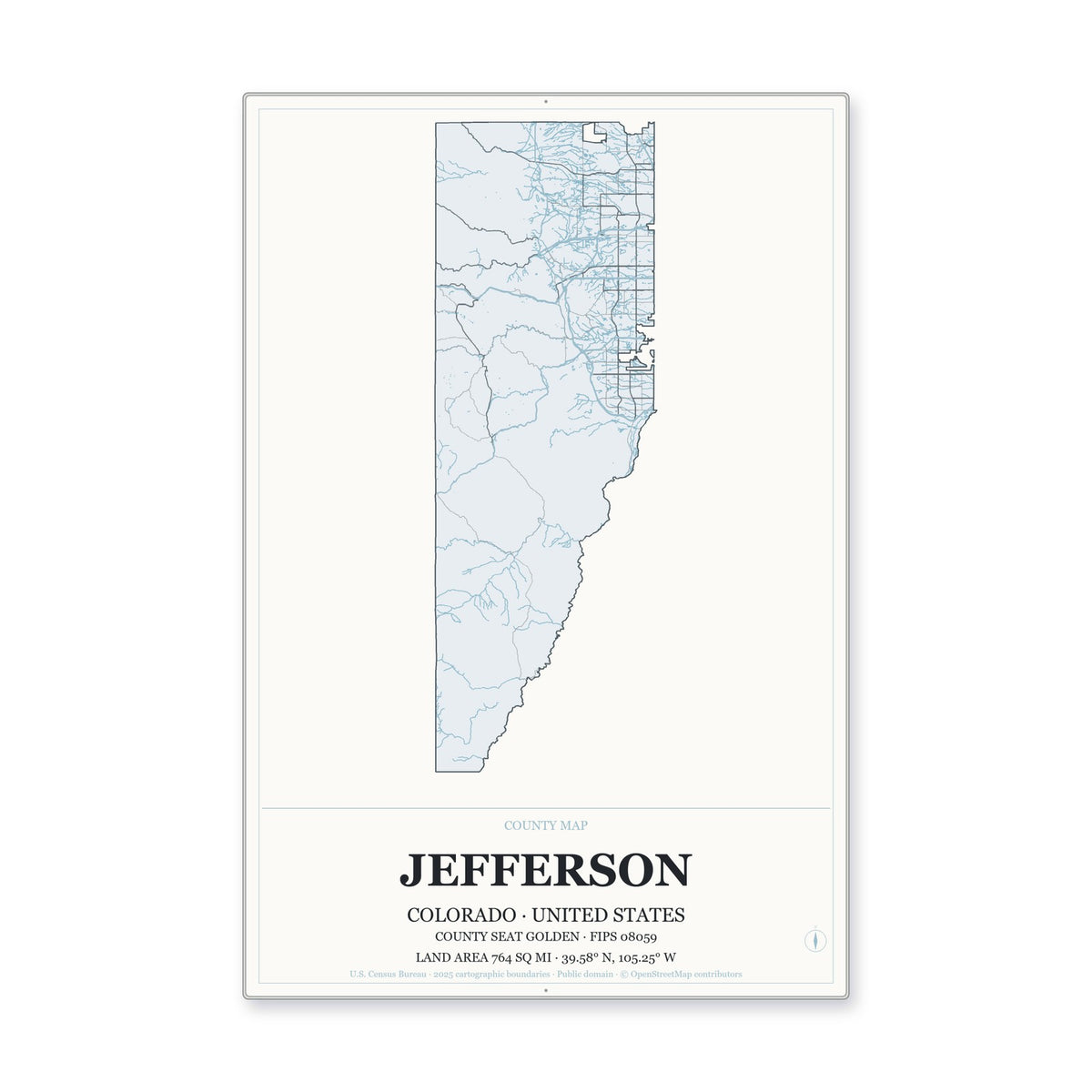 Jefferson County, Colorado Map Aluminum Sign in Gallery Air style