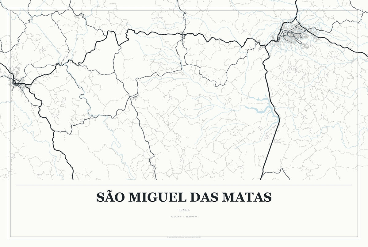 São Miguel das Matas, Brazil City Map Aluminum Sign in Gallery Air style