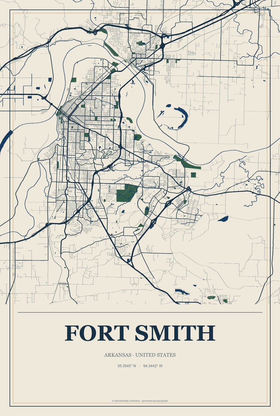 Fort Smith, Arkansas City Map Aluminum Sign in Coastal Cutout style