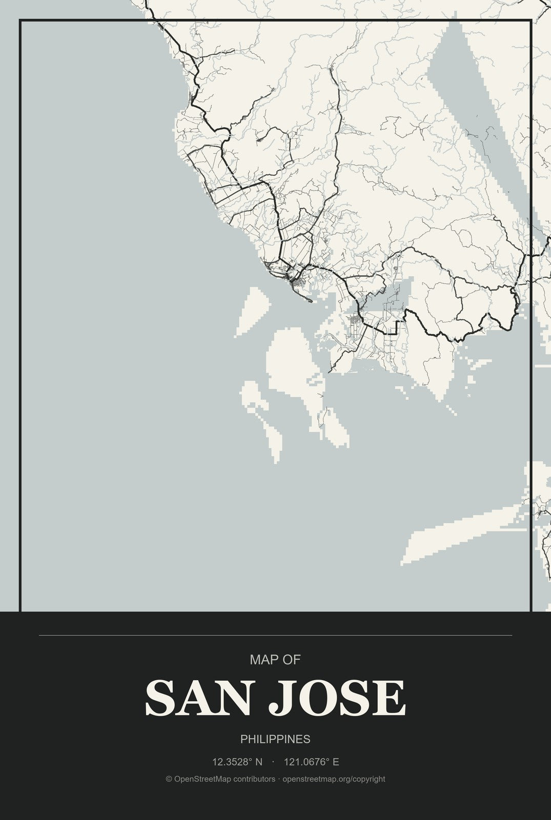 San Jose, Mimaropa, Philippines City Map Aluminum Sign in Museum Plaque style