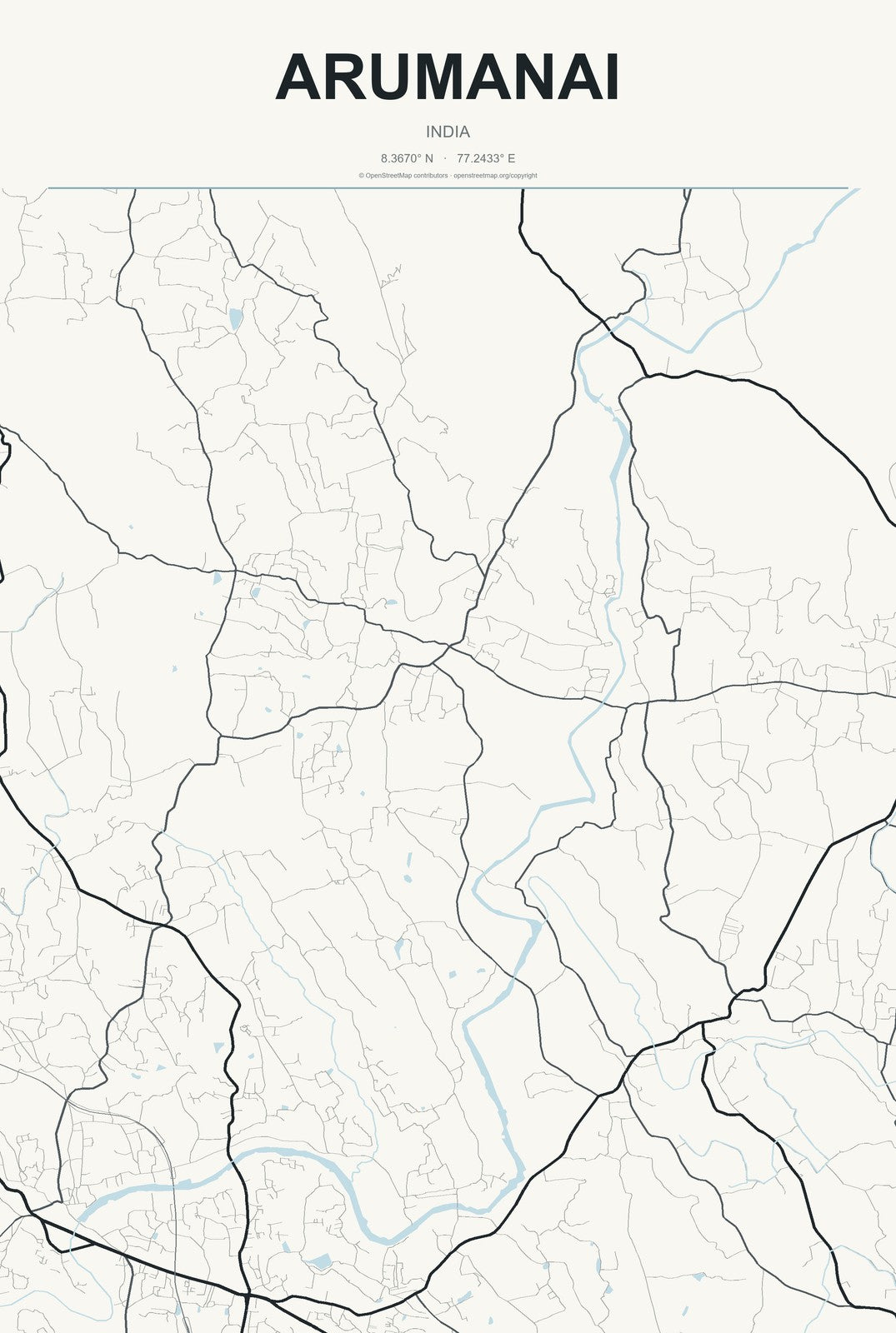 Arumanai, India City Map Aluminum Sign in Headline Atlas style