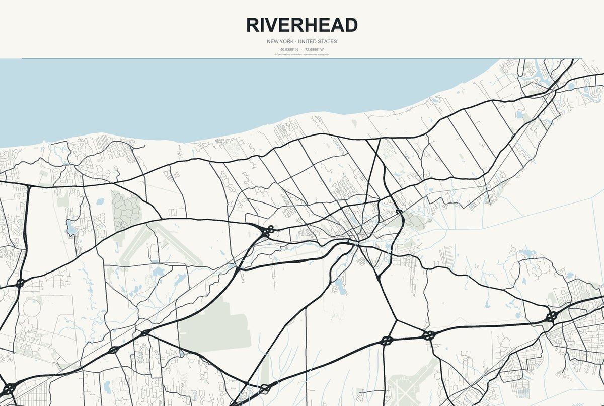 Riverhead, New York City Map Aluminum Sign in Headline Atlas style