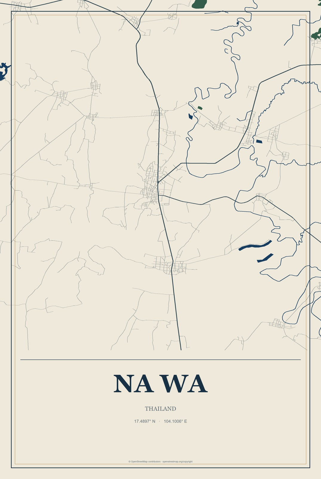 Na Wa, Thailand City Map Aluminum Sign in Coastal Cutout style