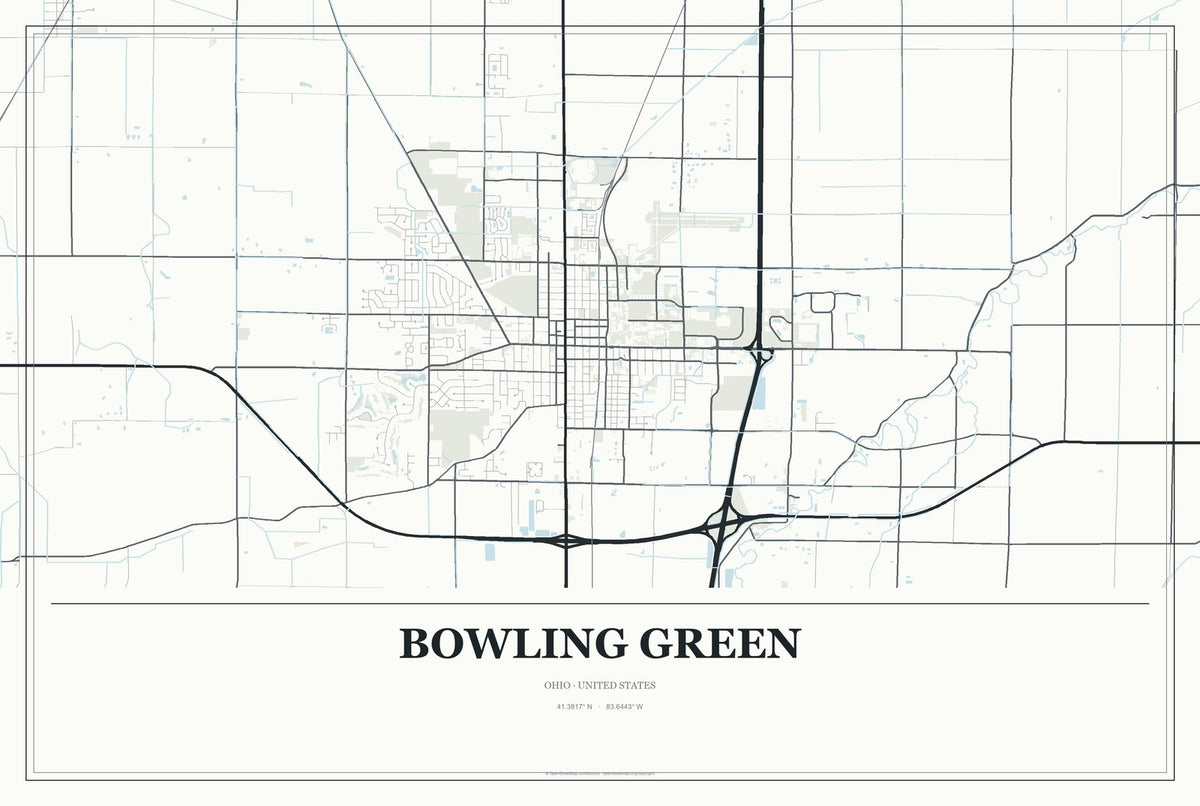 Bowling Green, Ohio City Map Aluminum Sign in Gallery Air style
