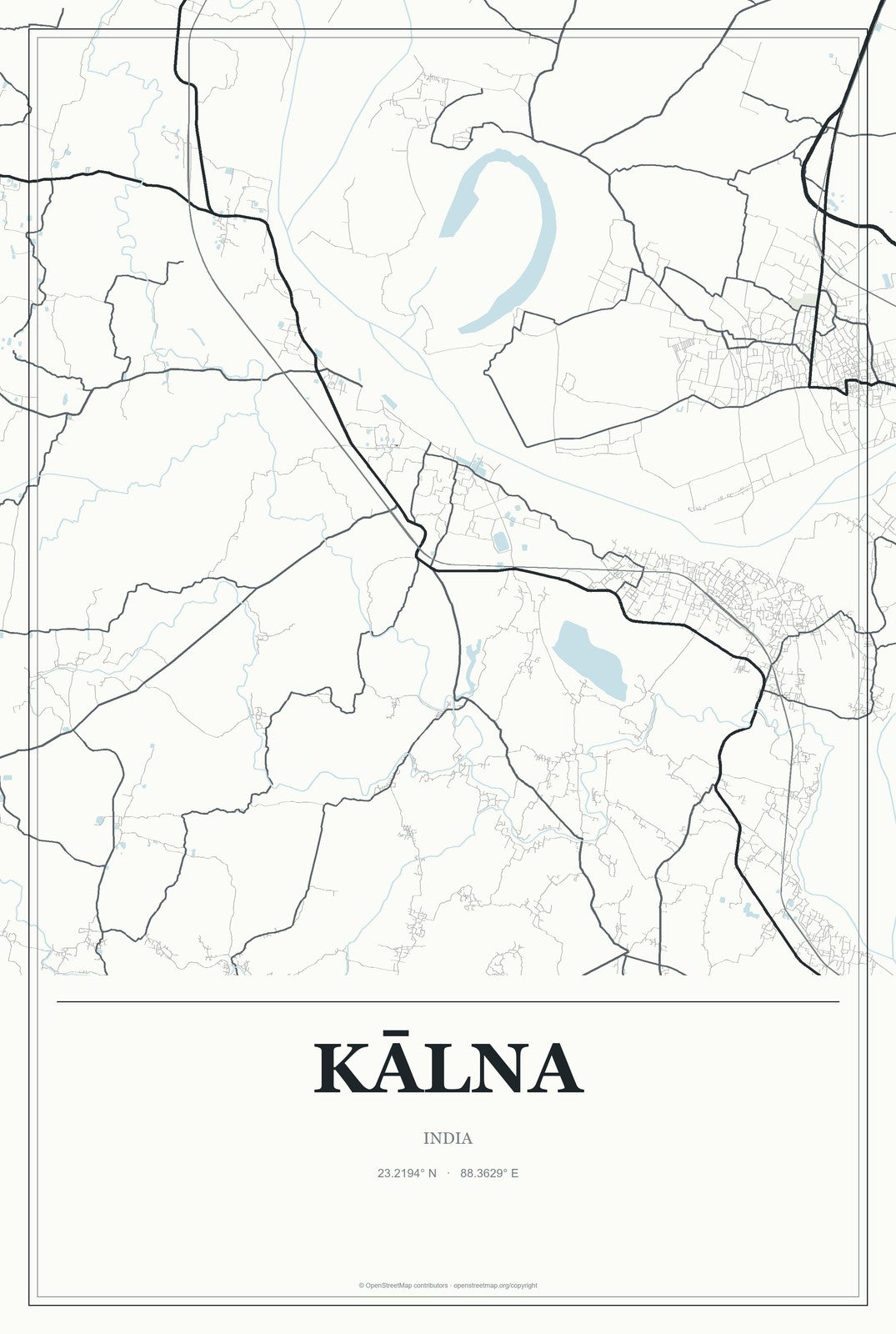 Kālna, India City Map Aluminum Sign in Gallery Air style