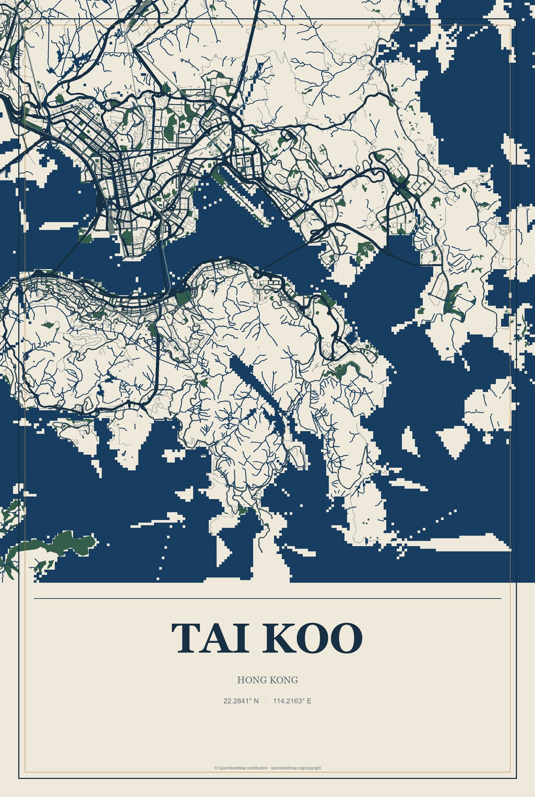 Tai Koo, Hong Kong City Map Aluminum Sign in Coastal Cutout style