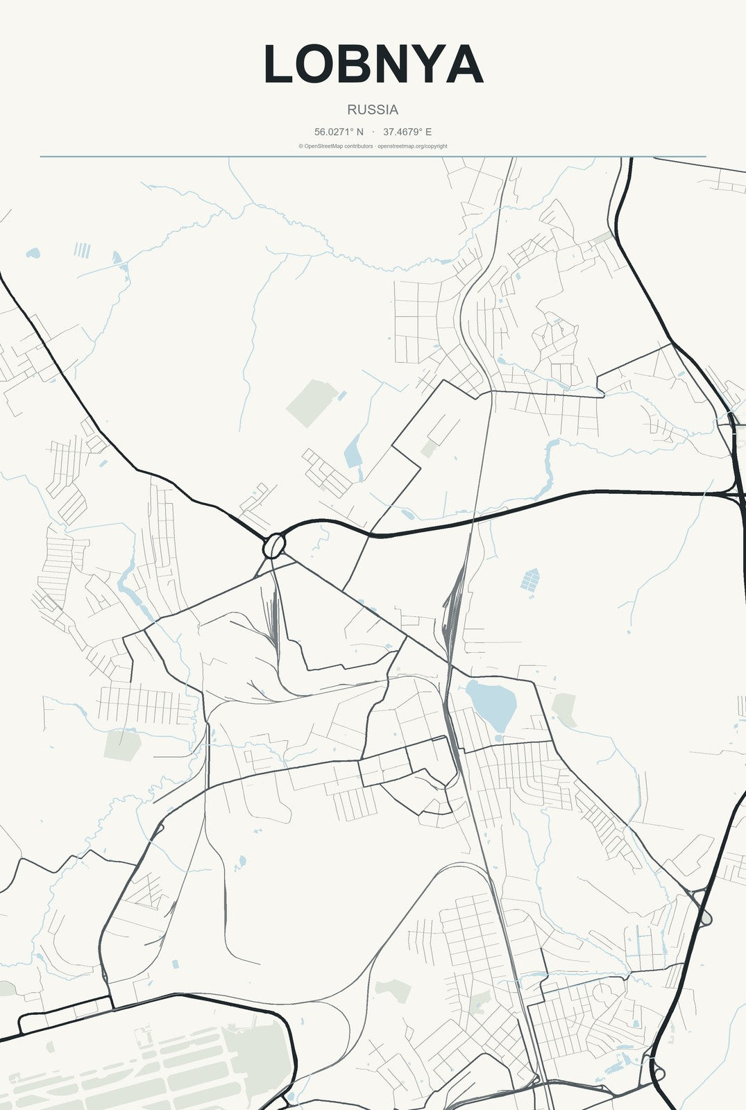 Lobnya, Russia City Map Aluminum Sign in Headline Atlas style