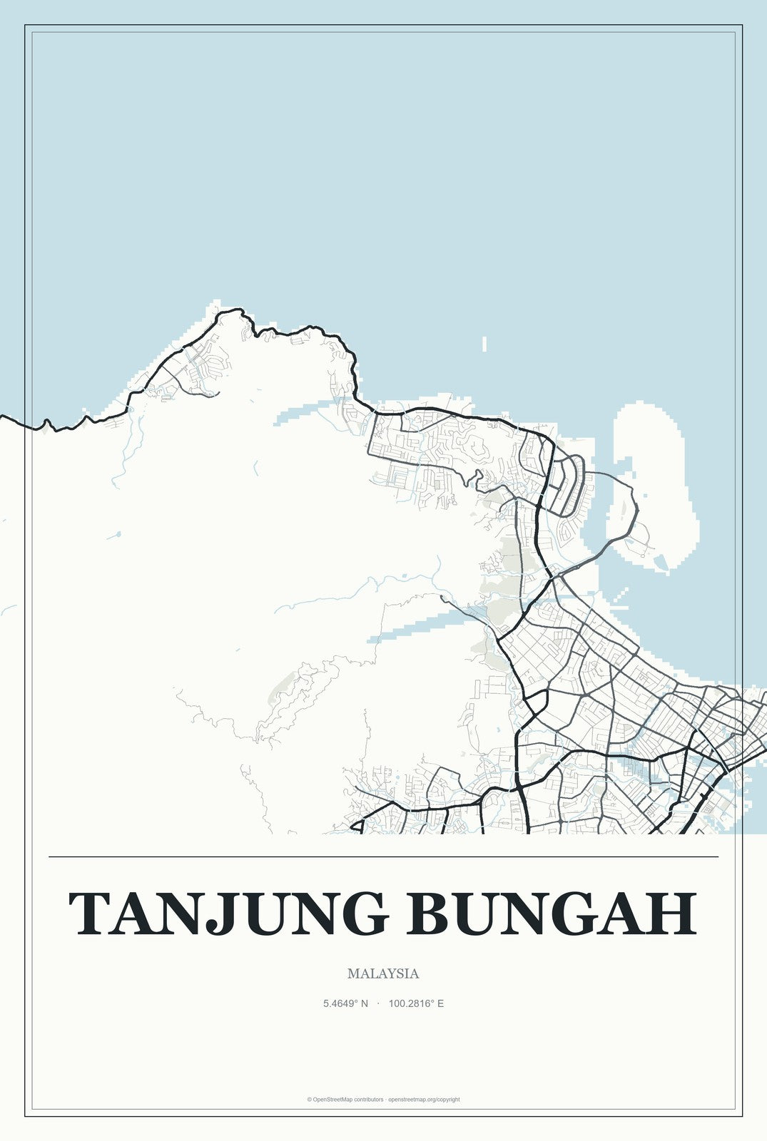 Tanjung Bungah, Malaysia City Map Aluminum Sign in Gallery Air style