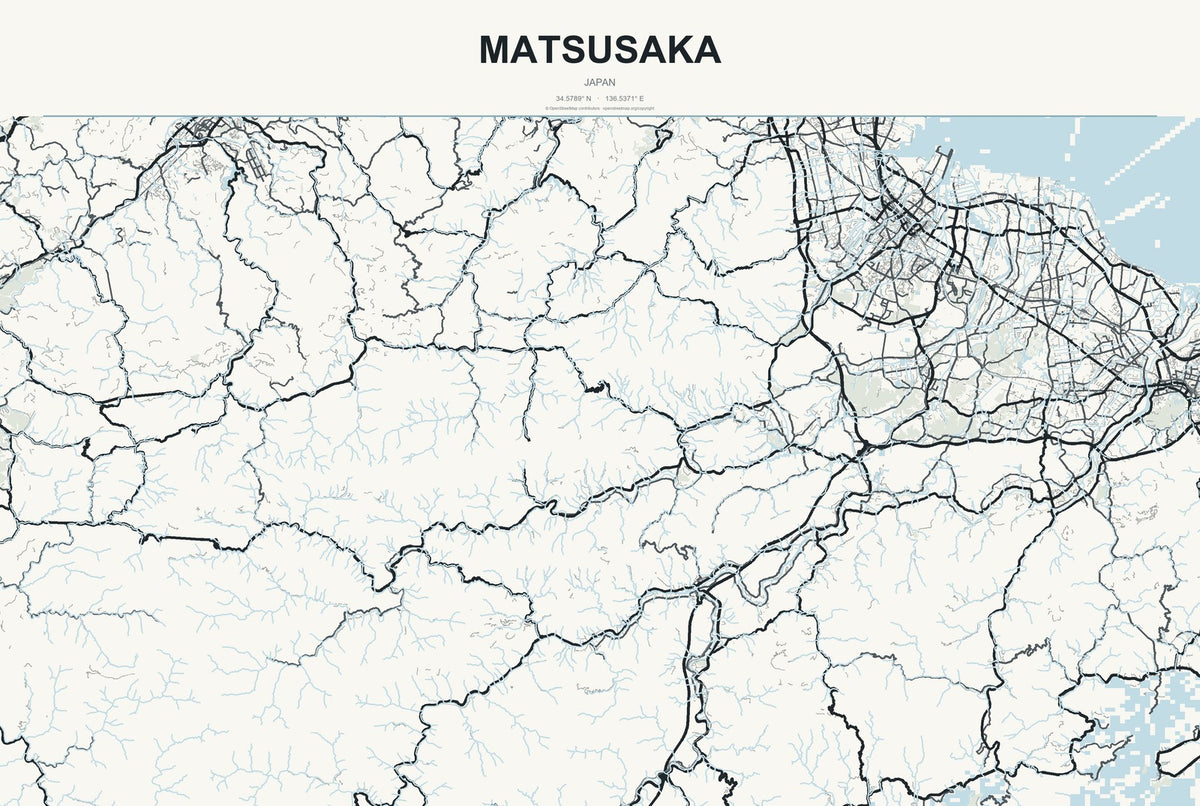 Matsusaka, Japan City Map Aluminum Sign in Headline Atlas style