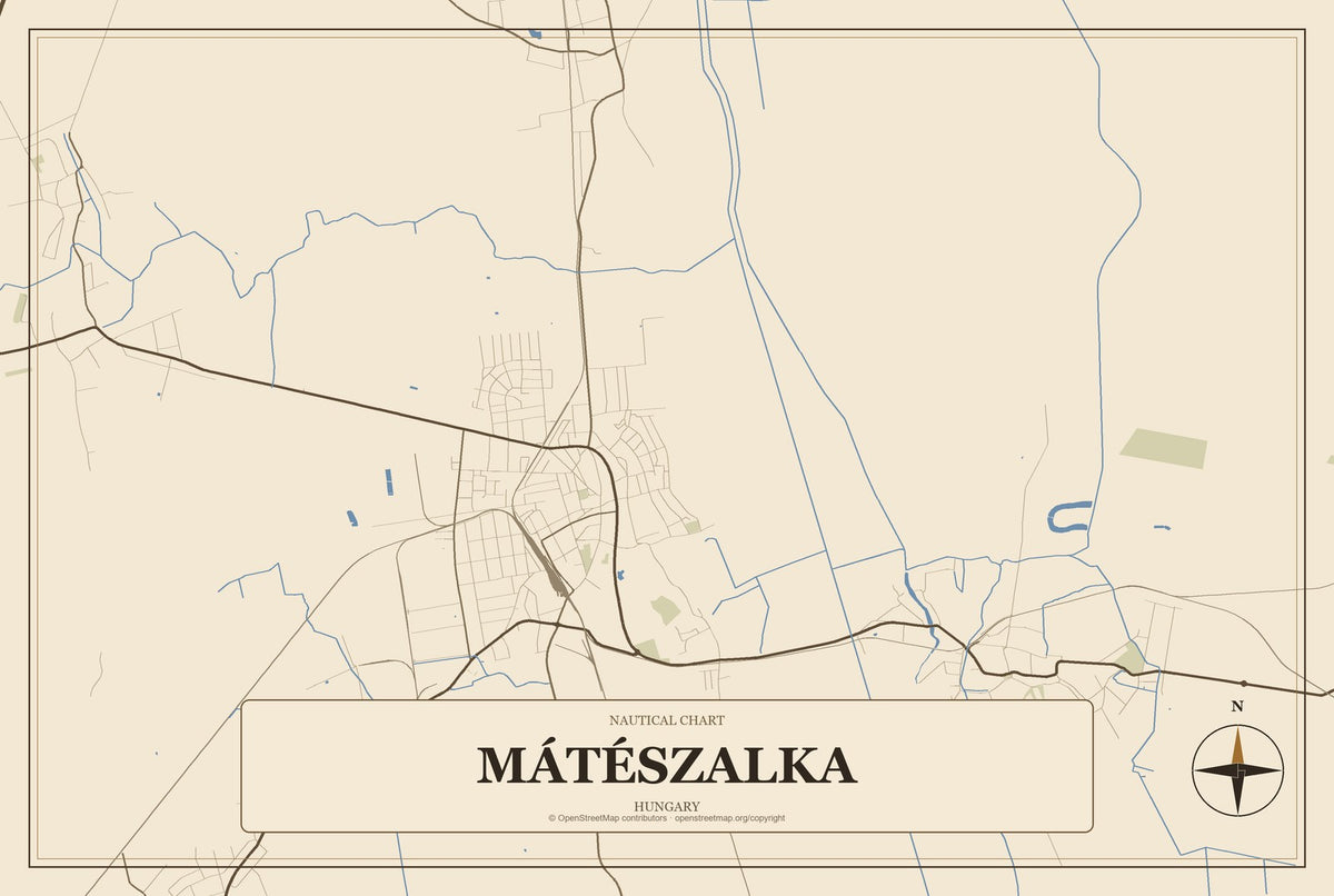 Mátészalka, Hungary City Map Aluminum Sign in Heritage Nautical style