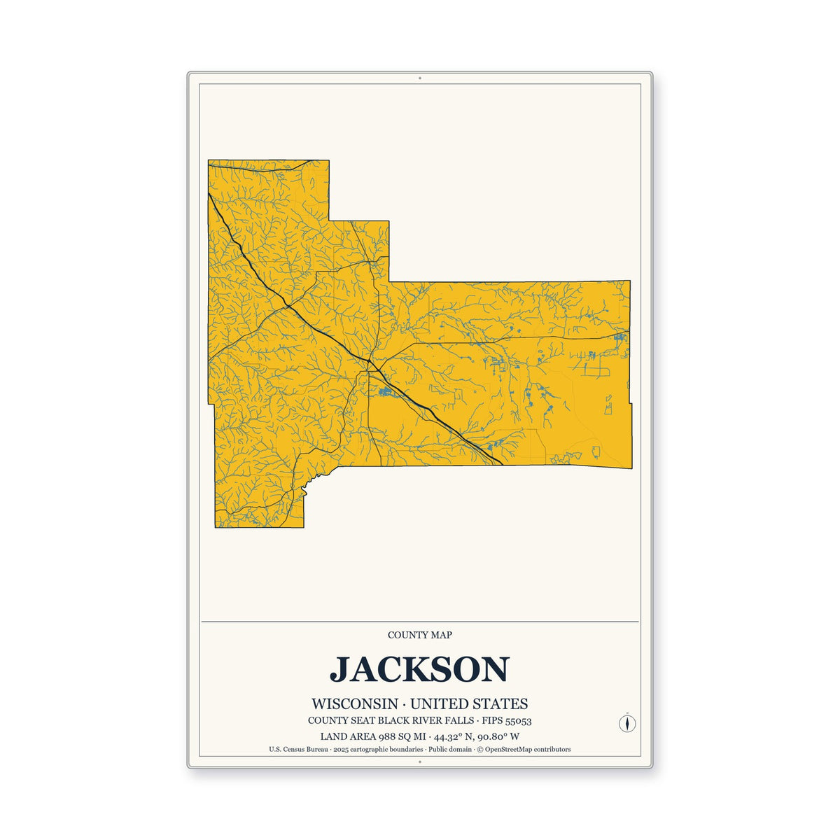 Jackson County, Wisconsin Map Aluminum Sign in Citrine Modern style