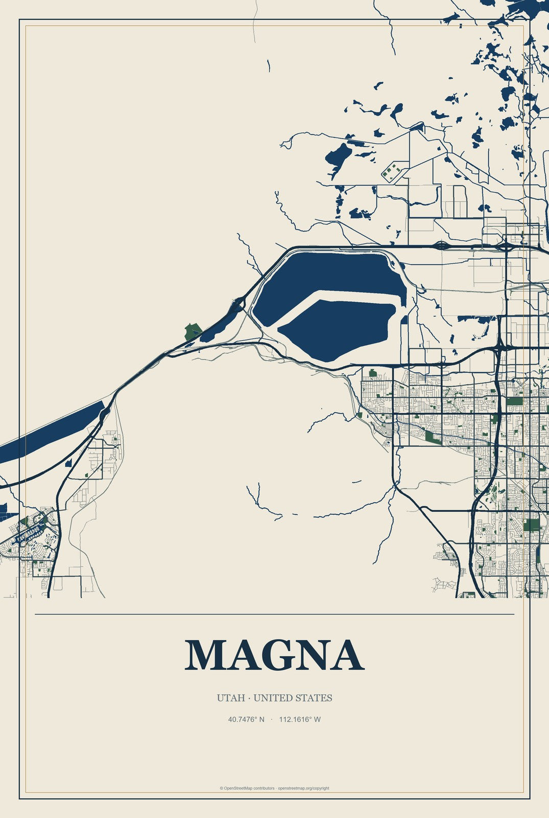 Magna, Utah City Map Aluminum Sign in Coastal Cutout style
