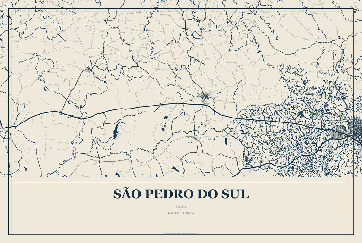 São Pedro do Sul, Brazil City Map Aluminum Sign in Coastal Cutout style