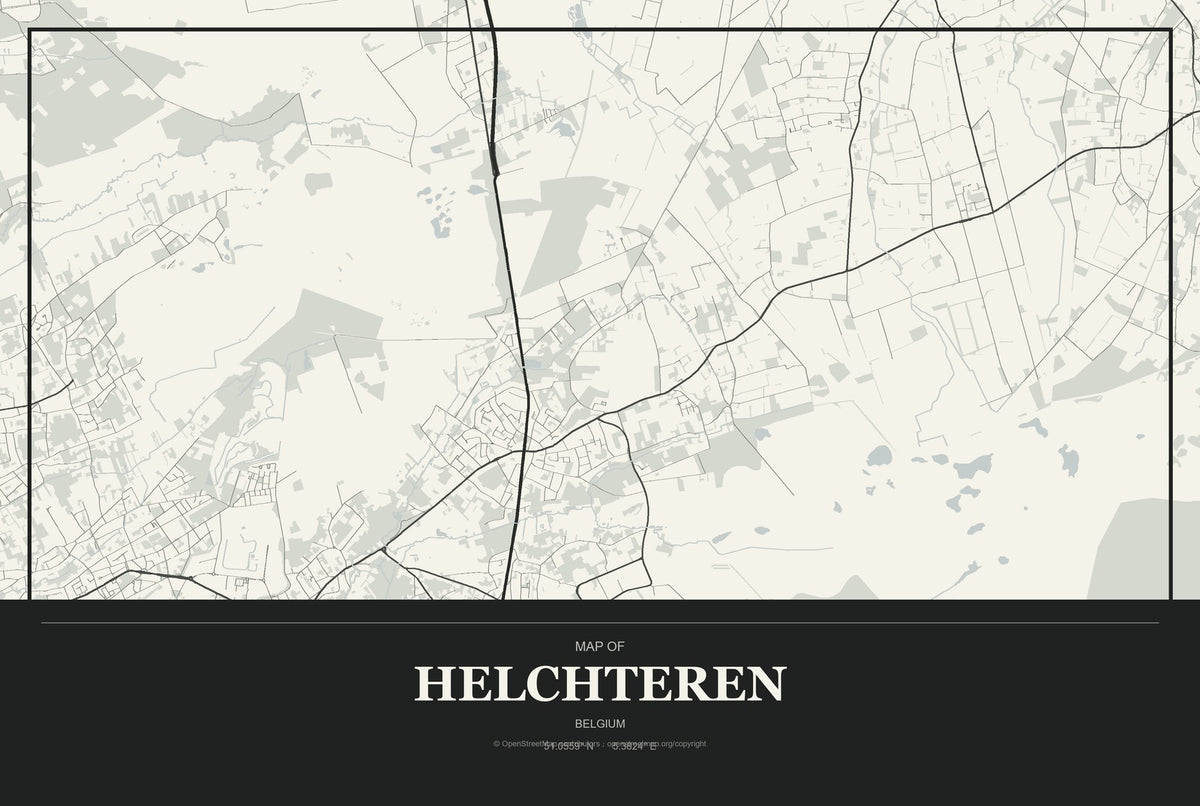 Helchteren, Belgium City Map Aluminum Sign in Museum Plaque style