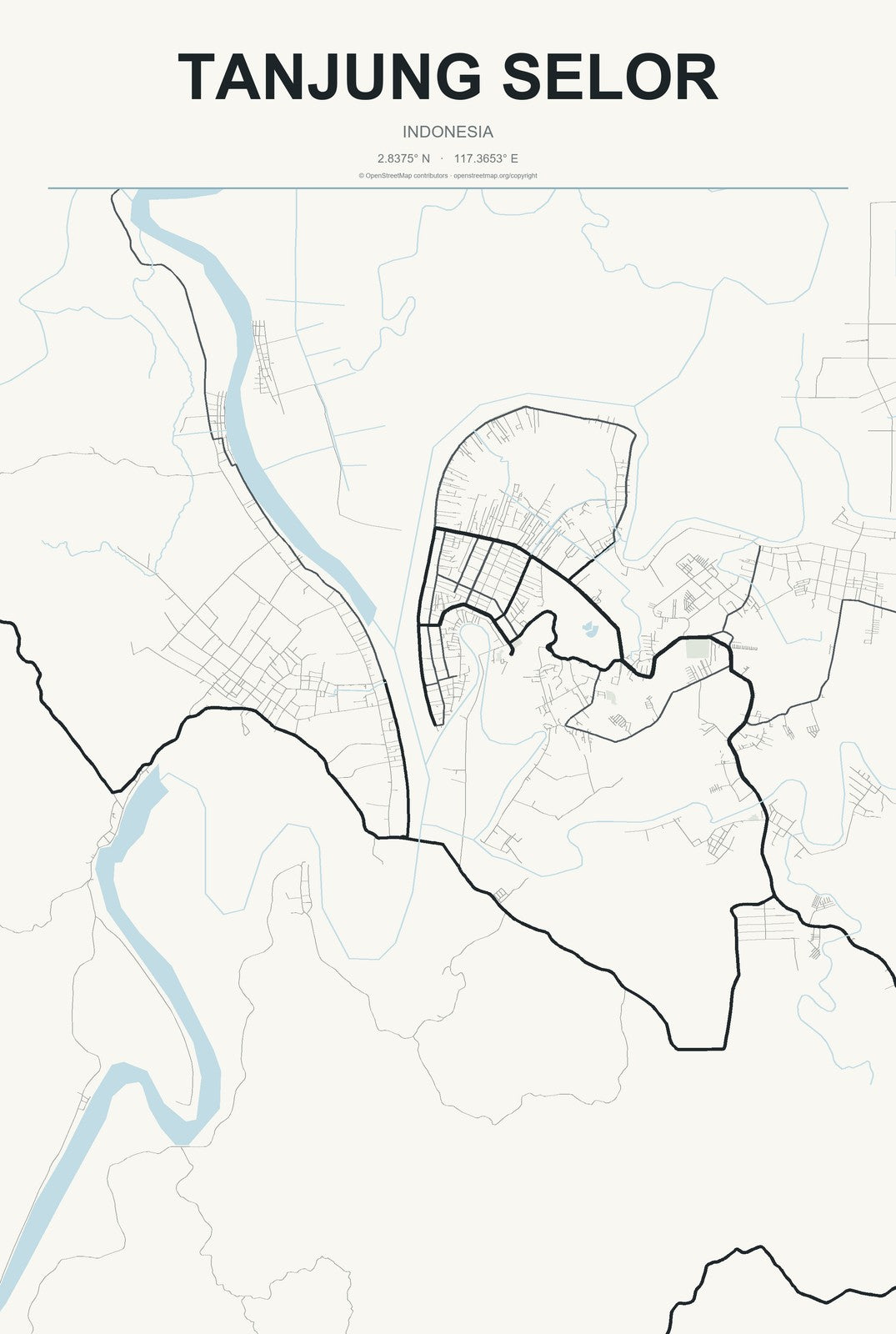 Tanjung Selor, Indonesia City Map Aluminum Sign in Headline Atlas style