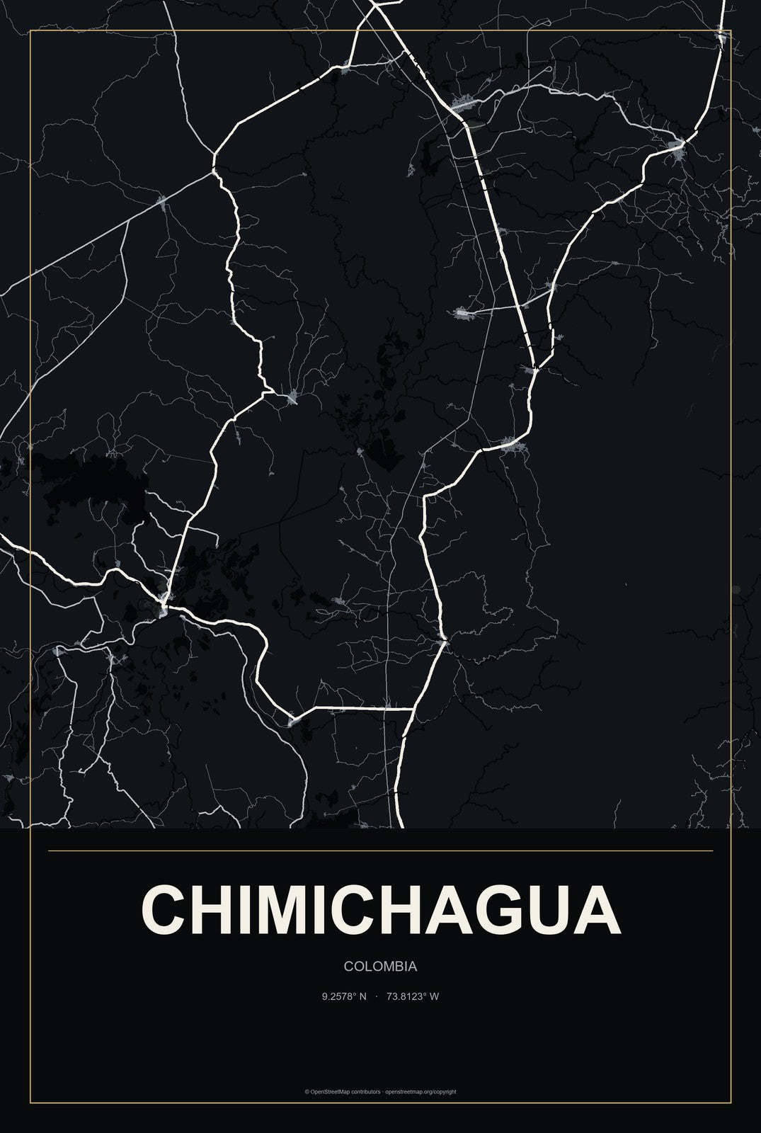 Chimichagua, Colombia City Map Aluminum Sign in Metropolitan Noir style