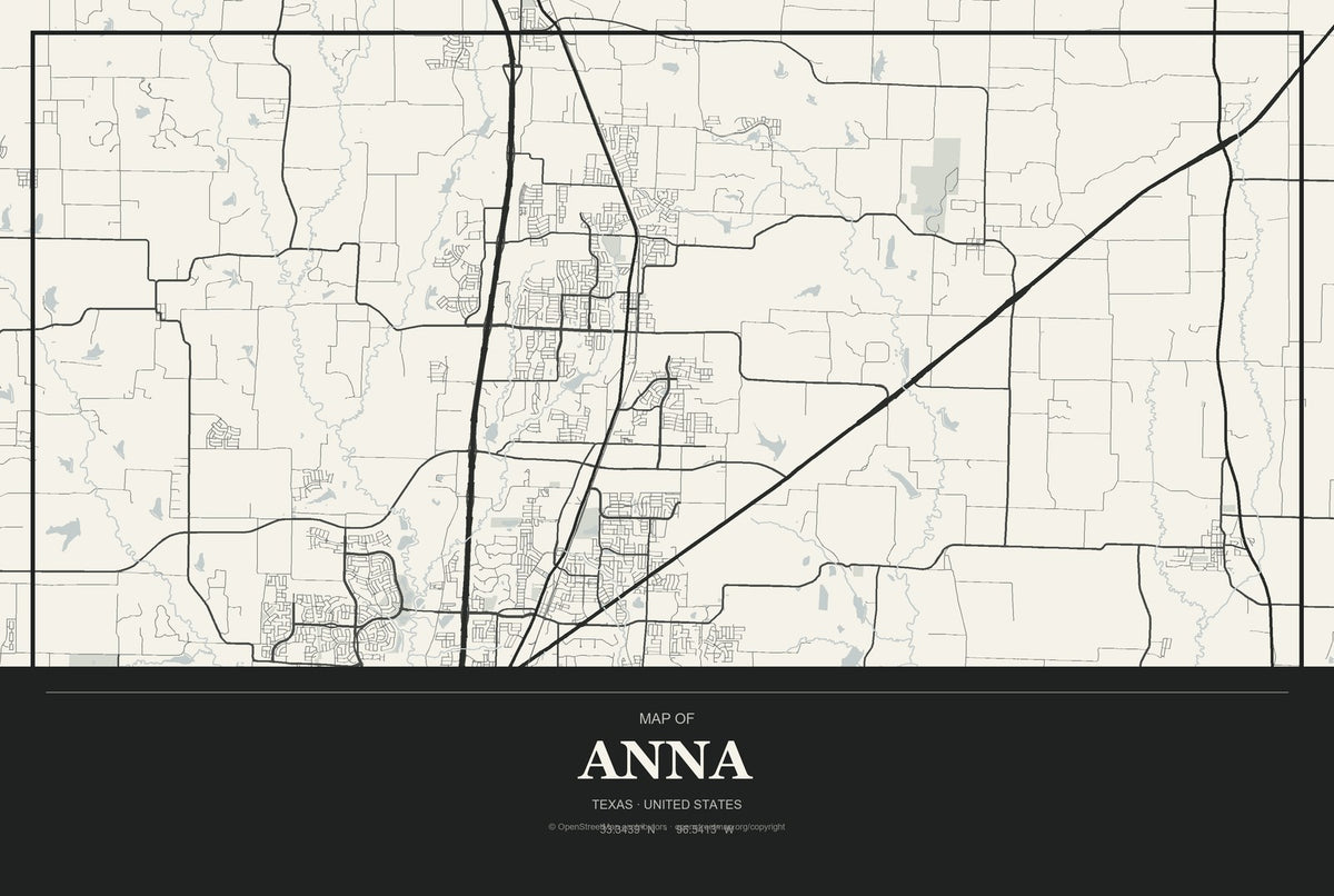 Anna, Texas City Map Aluminum Sign in Museum Plaque style