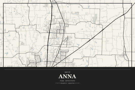 Anna, Texas City Map Aluminum Sign in Museum Plaque style